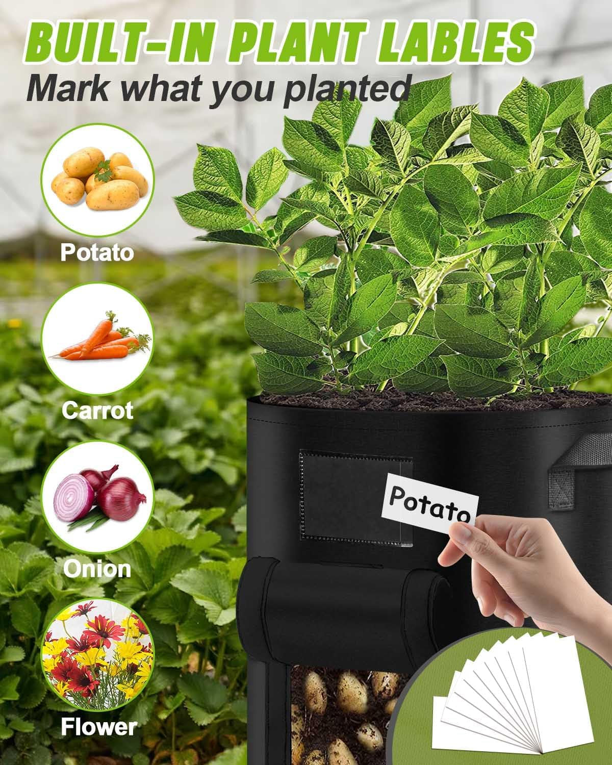 5 Pack 10 Gallon Plant Grow Bags, Thickened Non-Woven Fabric Aeration Plant Growing Pots with Handles & Harvest Window, Breathable Felt Garden Grow Bags for Potato Tomato Vegetable Flower