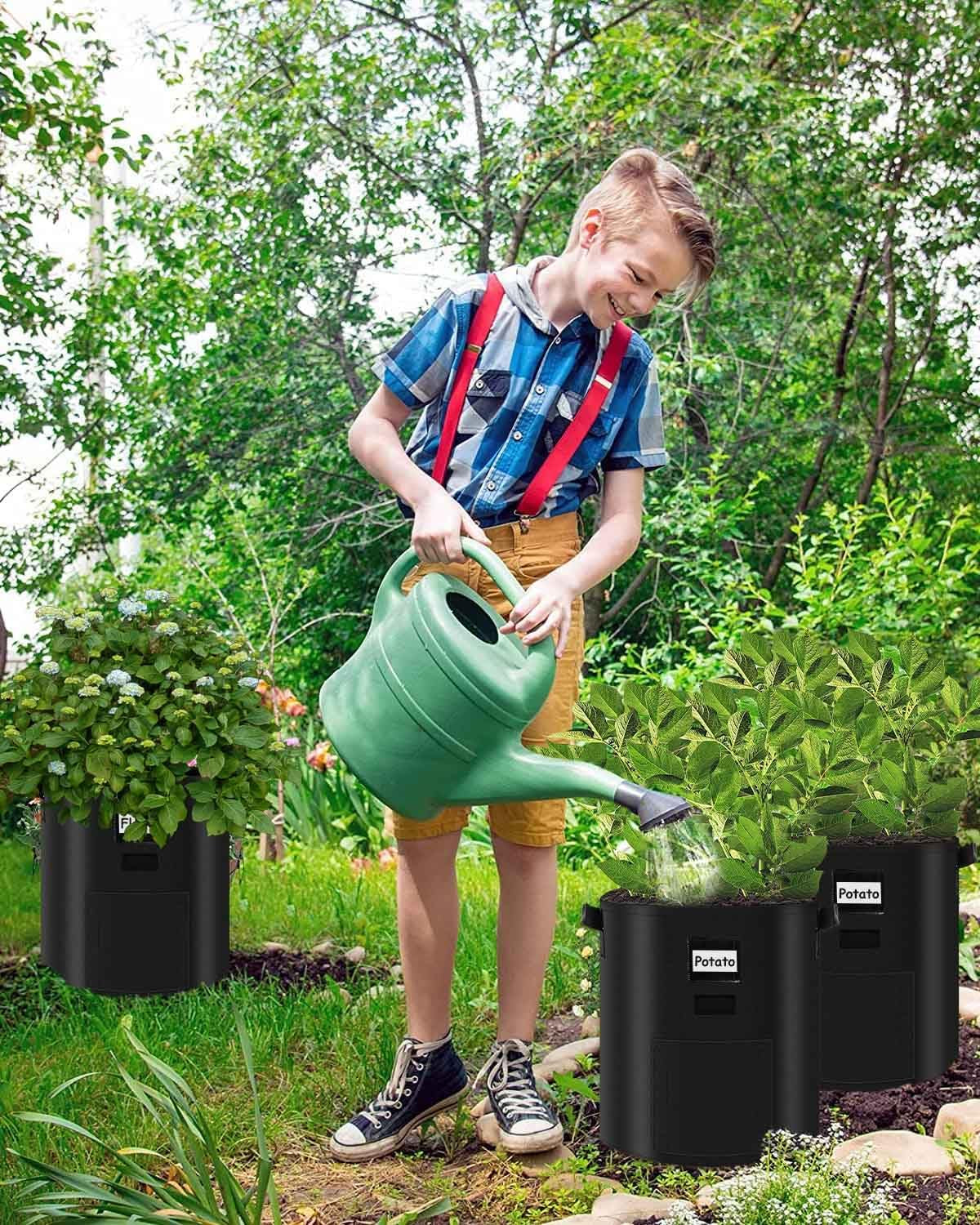 5 Pack 10 Gallon Plant Grow Bags, Thickened Non-Woven Fabric Aeration Plant Growing Pots with Handles & Harvest Window, Breathable Felt Garden Grow Bags for Potato Tomato Vegetable Flower
