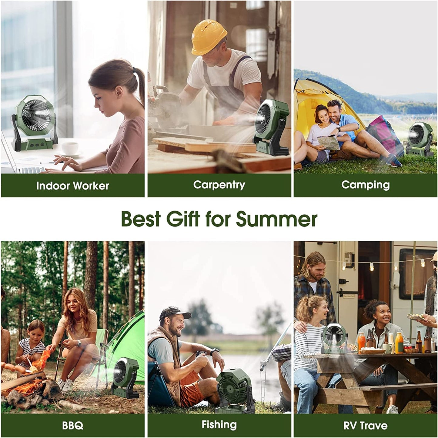 Portable Misting Fan, 8-Inch 10000Mah Rechargeable Battery Operated Fan, Camping Fan Beach Fan with 250Ml Water Tank & LED Lantern, Cooling Mist Fan for Home Desk, Patio, Camping, Outdoor&Indoor Use