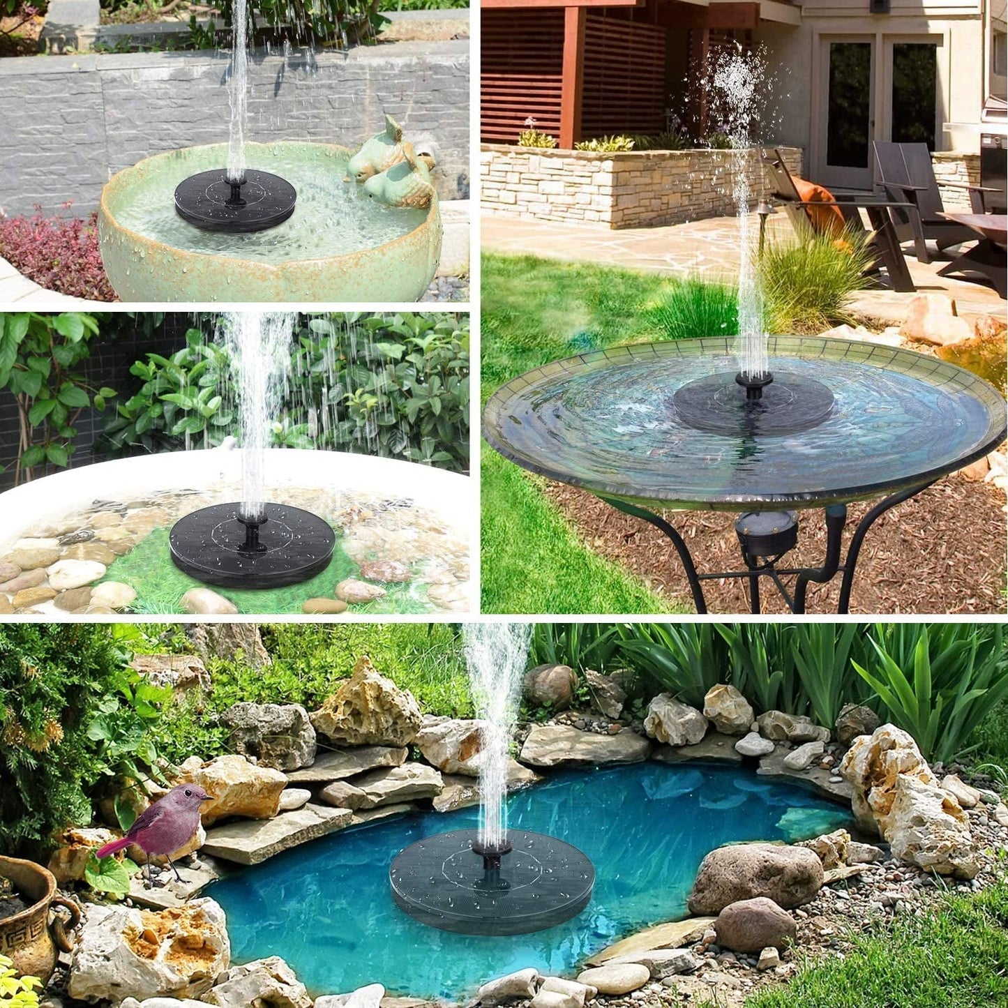 Solar Bird Bath Fountain Pump, Upgrade Solar Fountain with 6 Nozzle, Free Standing Floating Solar Powered Water Fountain Pump for Bird Bath, Garden, Pond, Pool, Outdoor