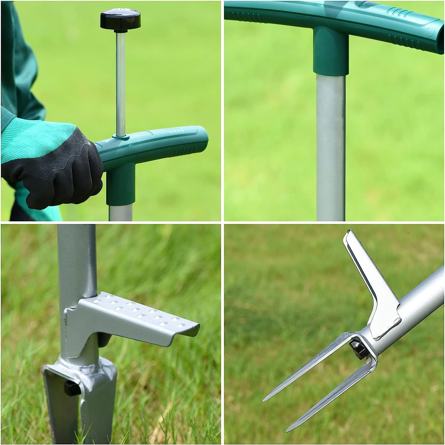 Weed Puller, Stand up Weeder Manual Weeding Tool, Long Handle Gardening Weed Puller Tool for Dandelion, Twist Hand Weeder with 2 Stainless Steel Claws Grabber