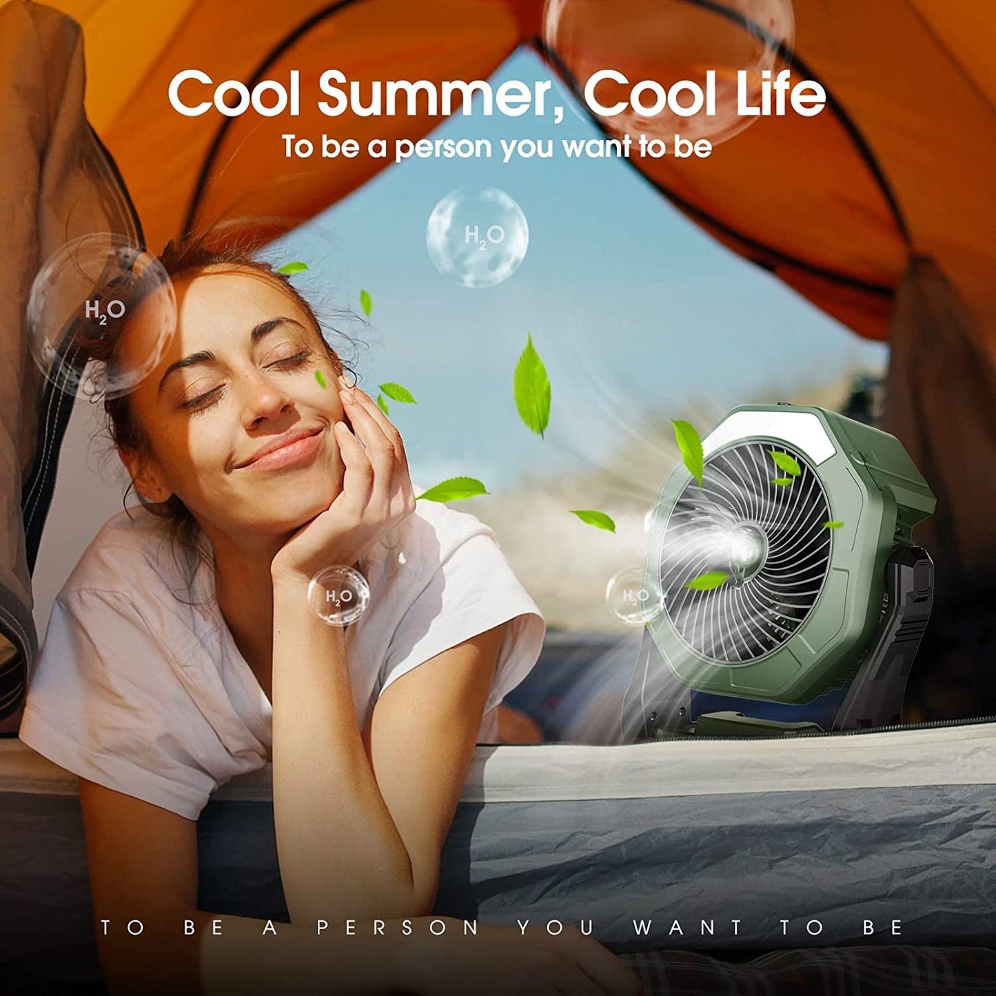 Portable Misting Fan, 8-Inch 10000Mah Rechargeable Battery Operated Fan, Camping Fan Beach Fan with 250Ml Water Tank & LED Lantern, Cooling Mist Fan for Home Desk, Patio, Camping, Outdoor&Indoor Use