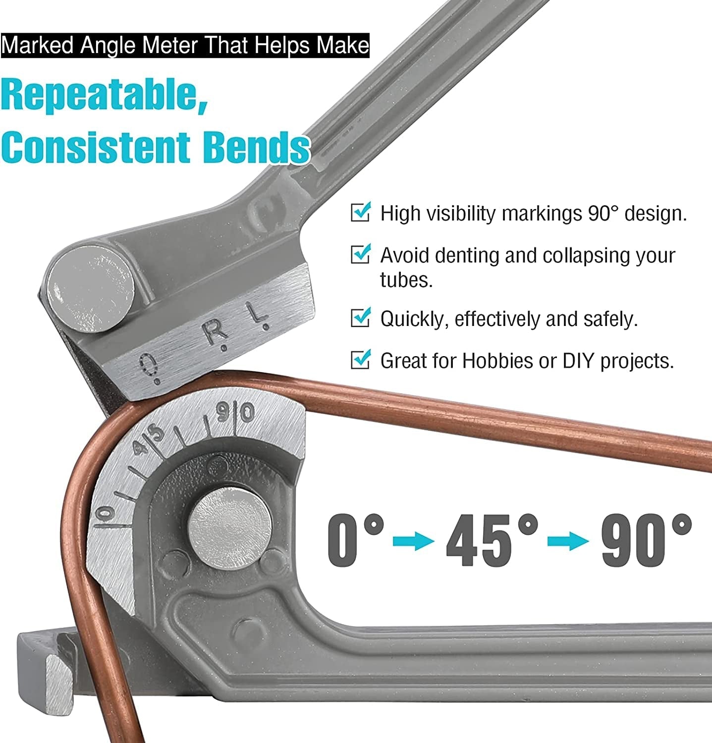 DURATECH Tube Bender, Pipe Bender, 3-IN-1, 1/4", 5/16", 3/8", for Copper, Brass, Aluminum and Thin Steel Pipes