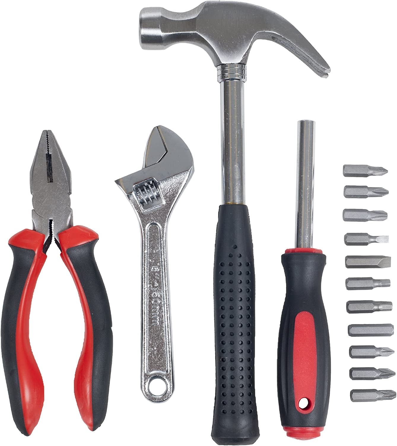Home Improvement Tool Kit - 15-Piece Household Hand Tools Essentials Set in Durable Plastic Carrying Case for Home, Office, and Car by Stalwart (Red)