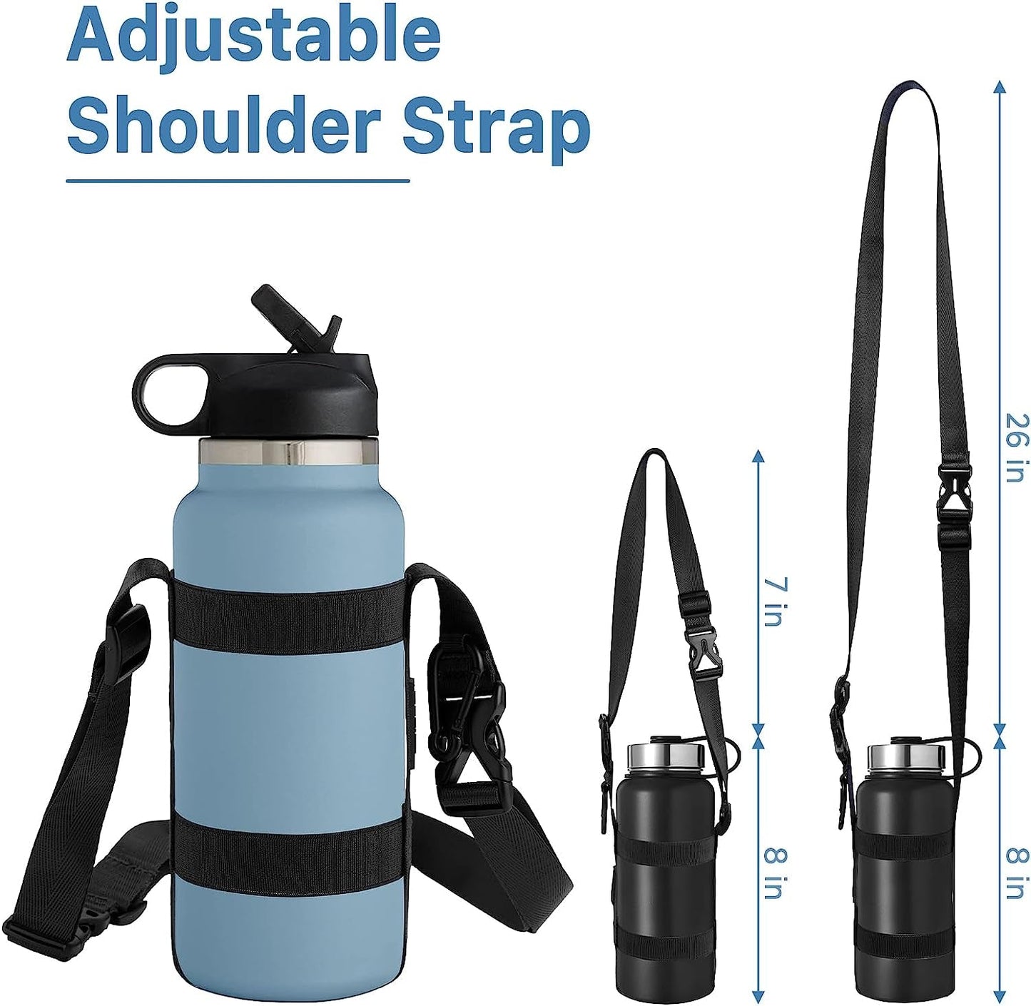 Carrier Strap, for 12/25/32/40/64 Oz Universal/Hydro Flask Water Bottles, Adjustable Shoulder Strap & Carabiner, for Walking Hiking Gym (Bottle Excluded)