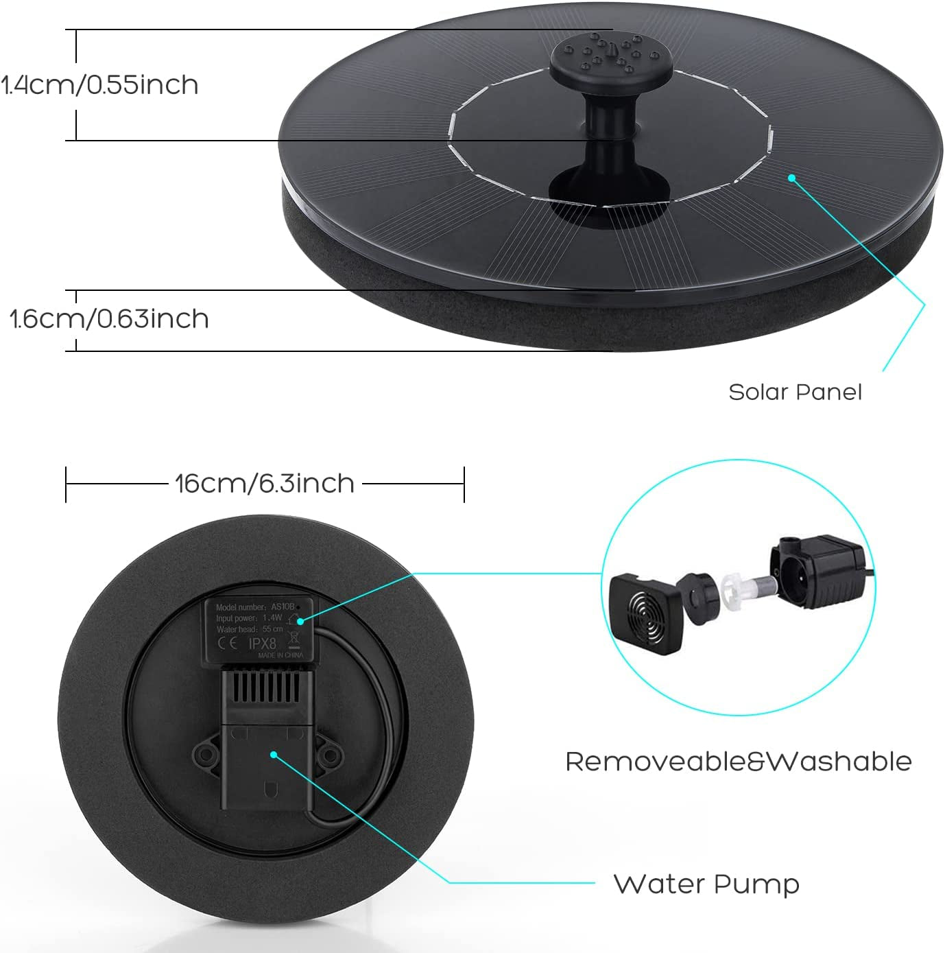 Solar Bird Bath Fountain Pump, Upgrade Solar Fountain with 6 Nozzle, Free Standing Floating Solar Powered Water Fountain Pump for Bird Bath, Garden, Pond, Pool, Outdoor