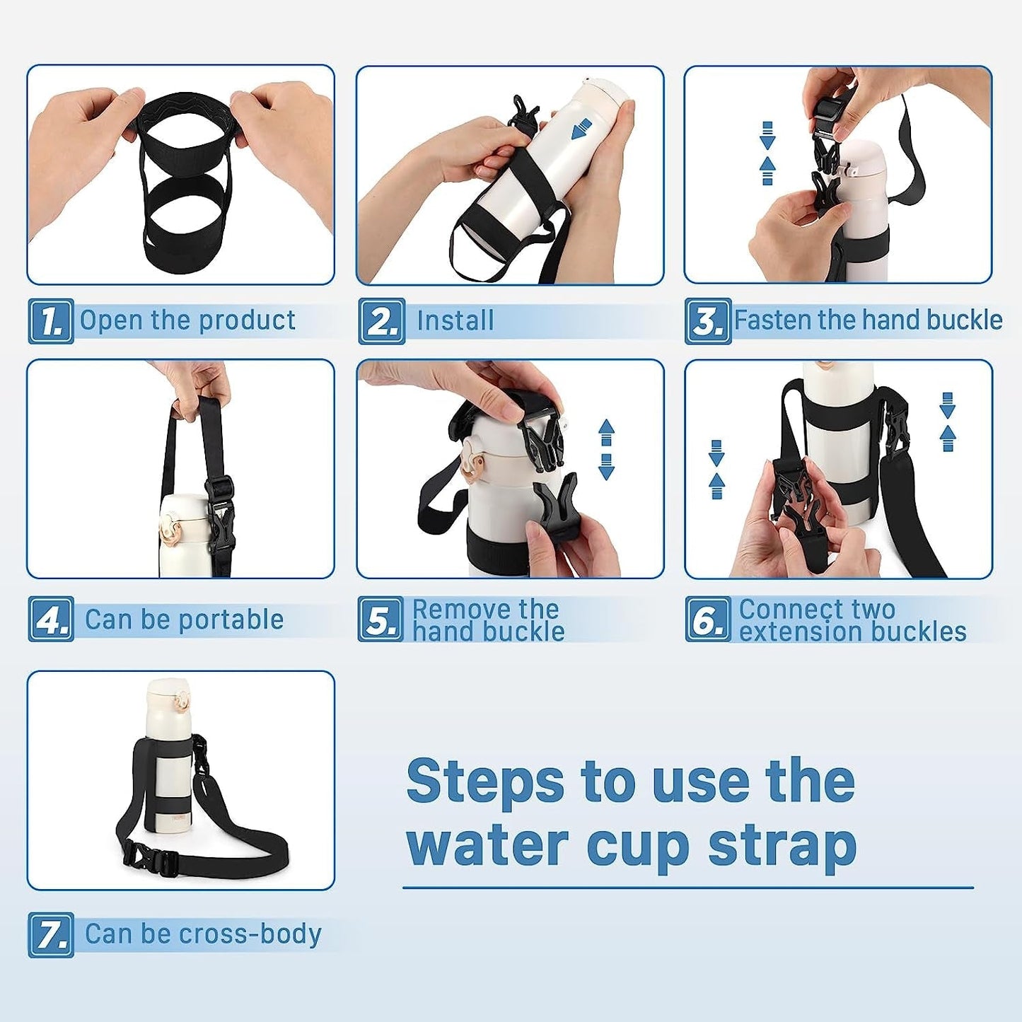 Carrier Strap, for 12/25/32/40/64 Oz Universal/Hydro Flask Water Bottles, Adjustable Shoulder Strap & Carabiner, for Walking Hiking Gym (Bottle Excluded)