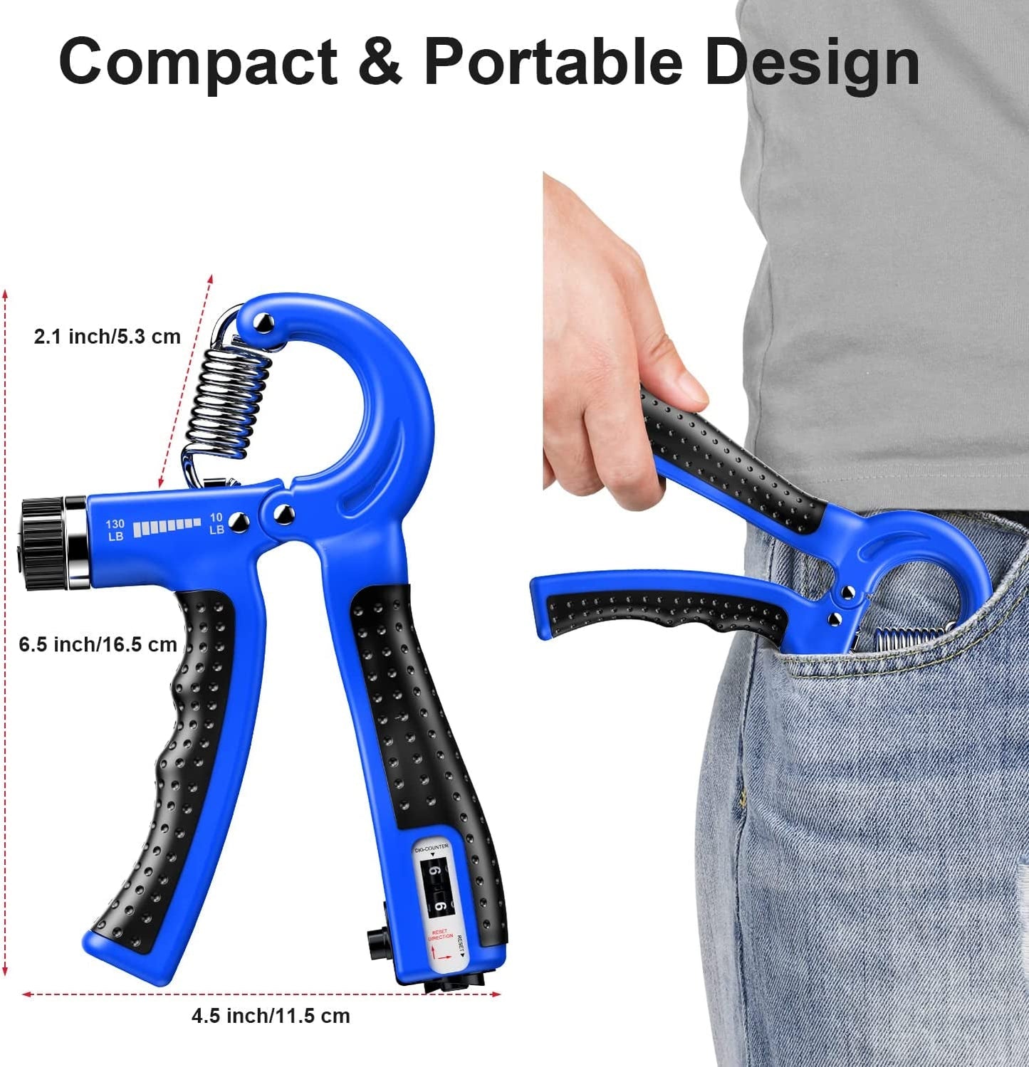 Hand Grip Strengthener 2 Pack Adjustable Resistance 10-130 Lbs Forearm Exerciser,Grip Strength Trainer for Muscle Building and Injury Recovery for Athletes