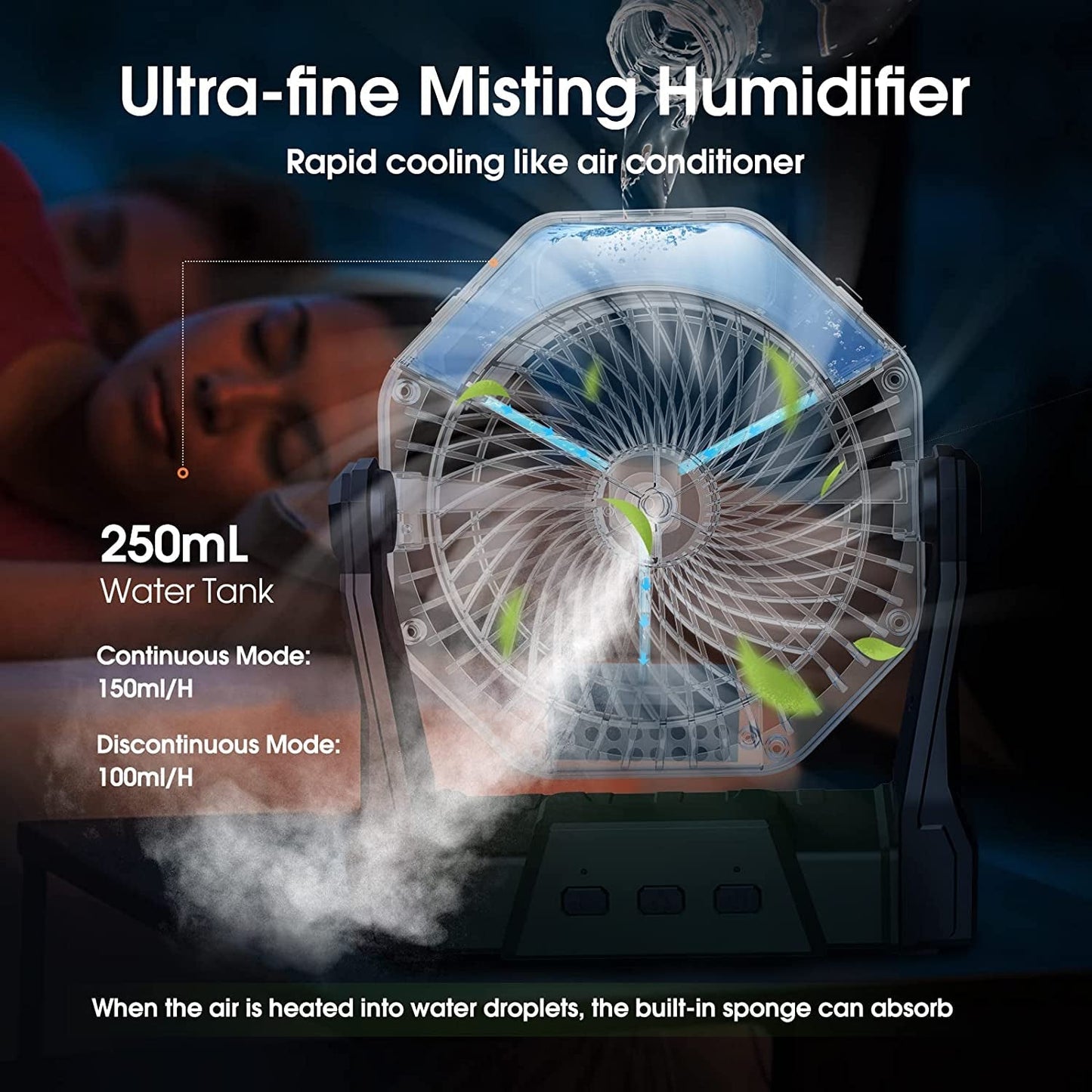 Portable Misting Fan, 8-Inch 10000Mah Rechargeable Battery Operated Fan, Camping Fan Beach Fan with 250Ml Water Tank & LED Lantern, Cooling Mist Fan for Home Desk, Patio, Camping, Outdoor&Indoor Use