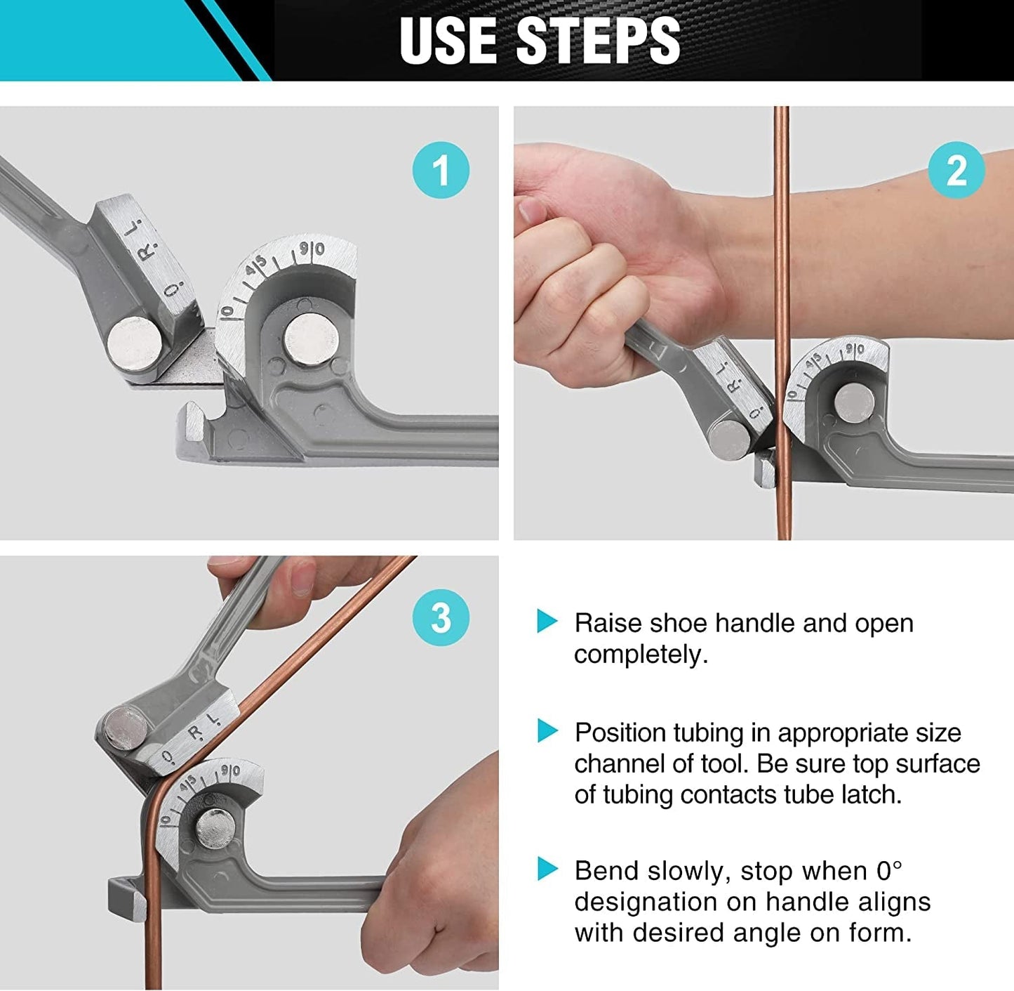 DURATECH Tube Bender, Pipe Bender, 3-IN-1, 1/4", 5/16", 3/8", for Copper, Brass, Aluminum and Thin Steel Pipes