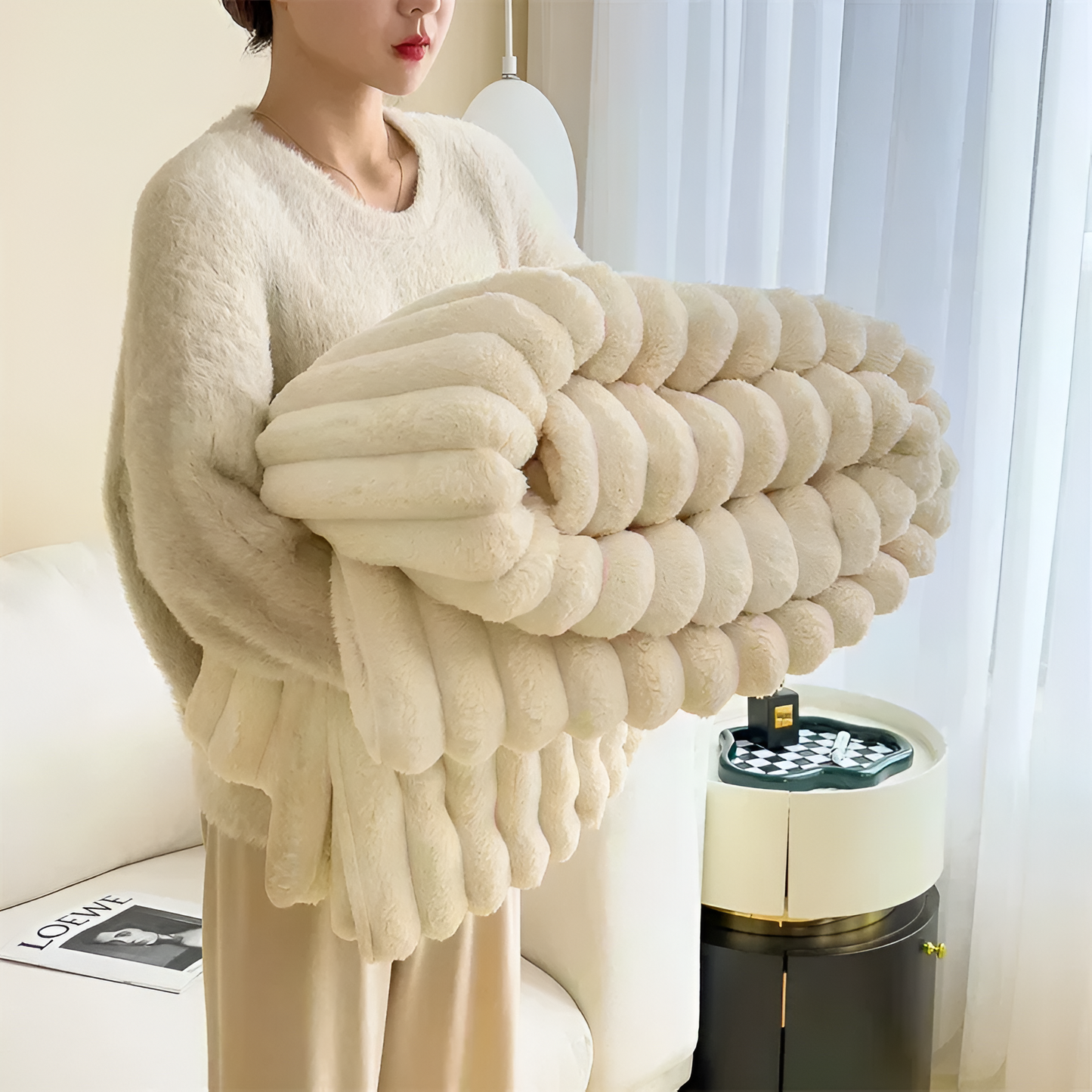 Luxurious Faux Rabbit Fur Throw Blanket