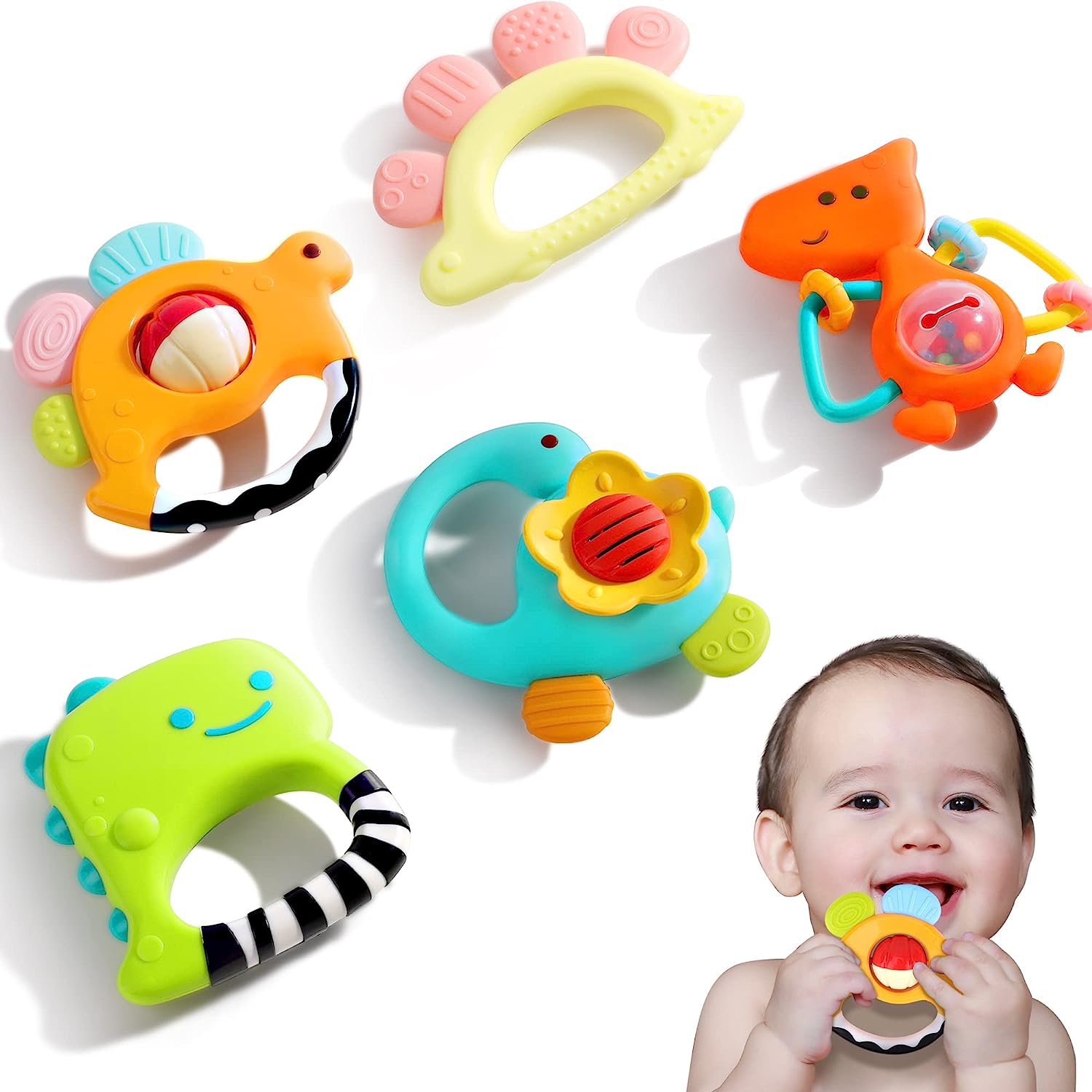 Dinosaur Baby Rattles, Infant Shaker, Newborn Grab N Shake Rattle, Sen ...